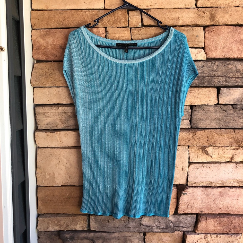 White House Black Market blue ribbed knit top New Large
